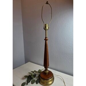 Vintage Mid Century Modern Tapered Wood and Brass Table Lamp MCM 1960s Retro